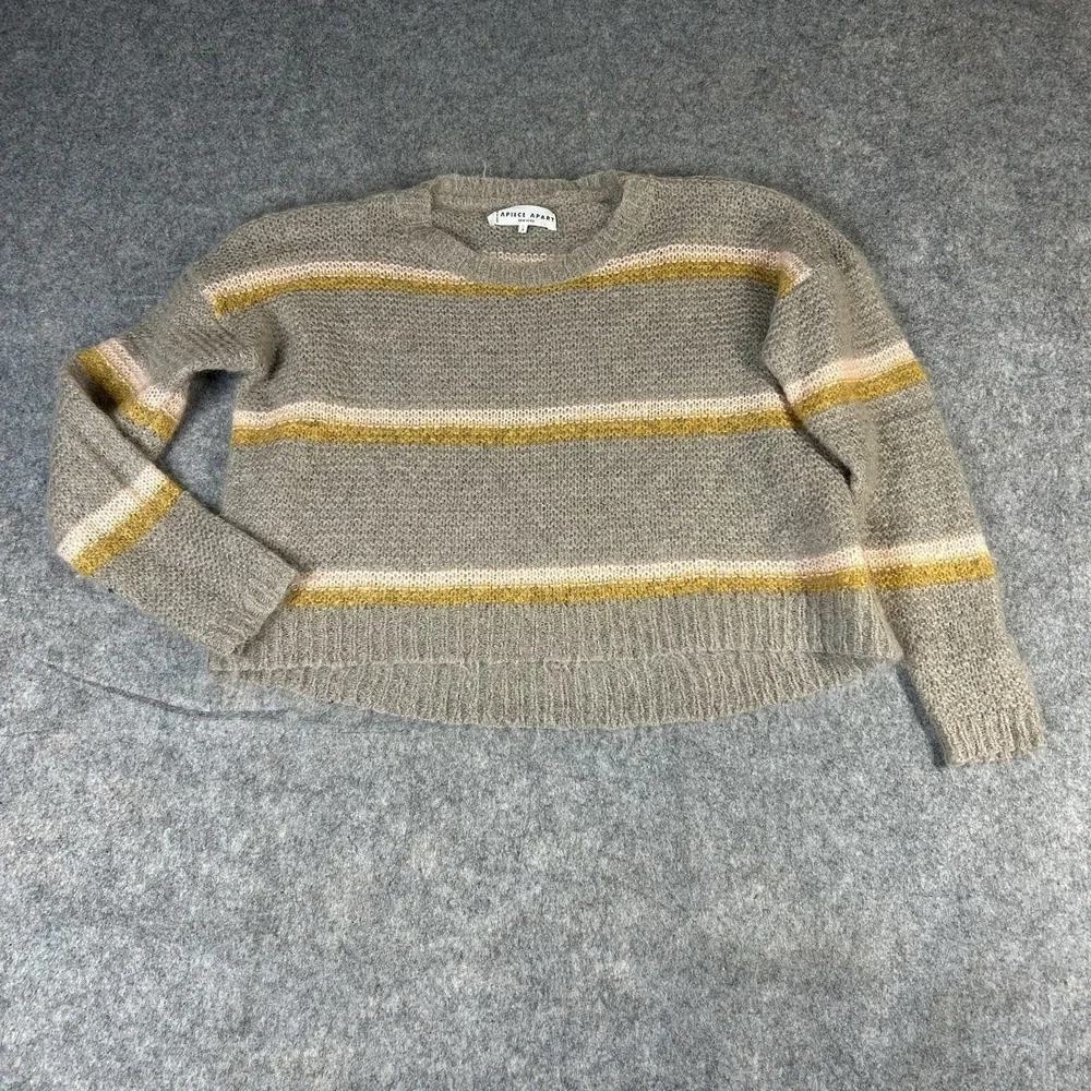 Apiece Apart Sweater Small Striped Scoop Neck Neutral Pullover Wool Mohair Flaw